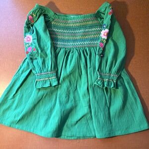 Green Smocked Folk Floral Toddler Dress Good Lad Size 2/3T